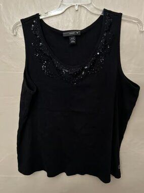 venezia Womens Plus 26 Black Tank Top With Sequins